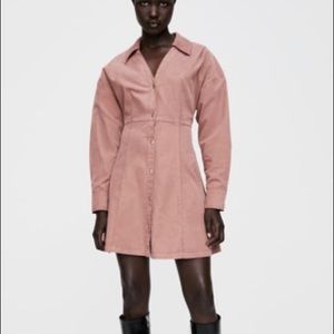 Zara Pink Velvet button down shirt dress